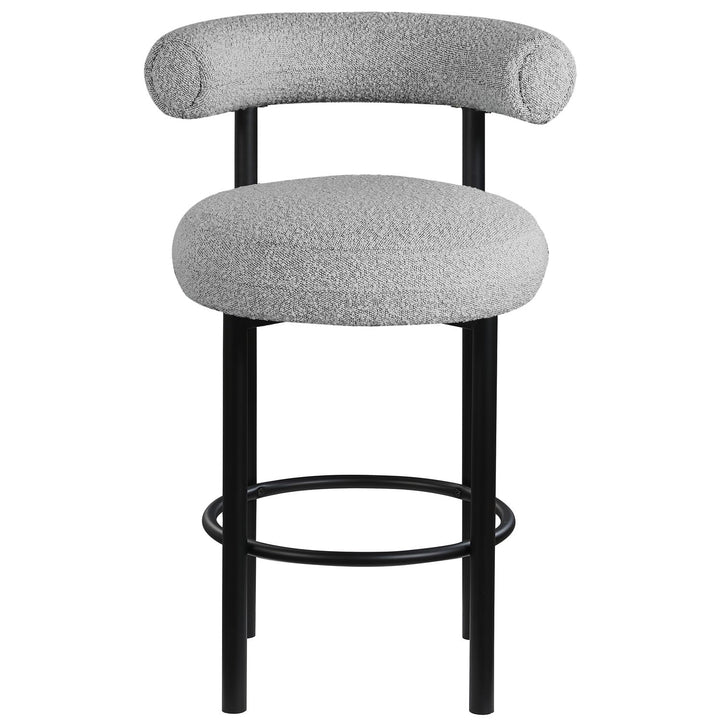 Bordeaux Boucle Fabric Upholstered Counter Stool — Grey / Matte Black