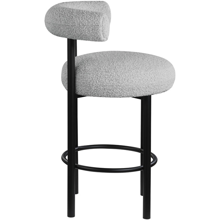 Bordeaux Boucle Fabric Upholstered Counter Stool — Grey / Matte Black