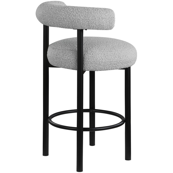 Bordeaux Boucle Fabric Upholstered Counter Stool — Grey / Matte Black