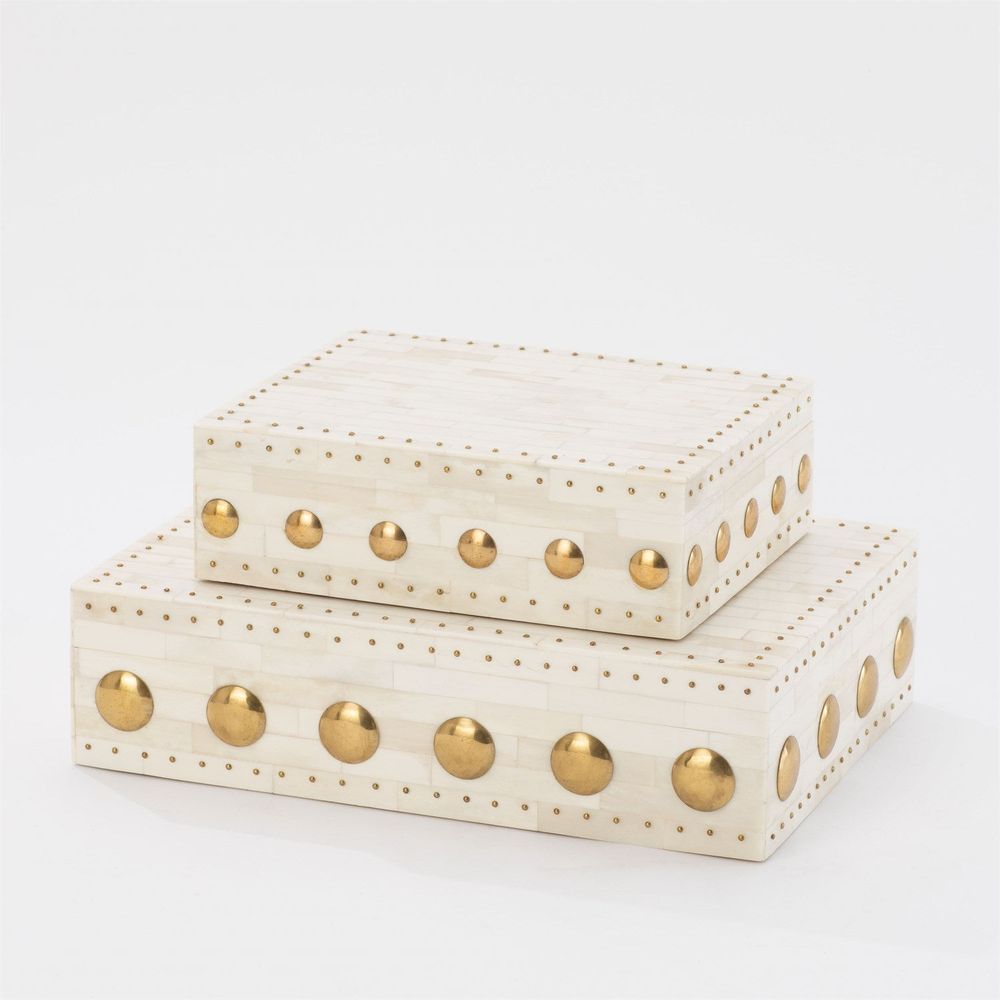 Boxes Bone Box with Brass Stud Accents-Lg