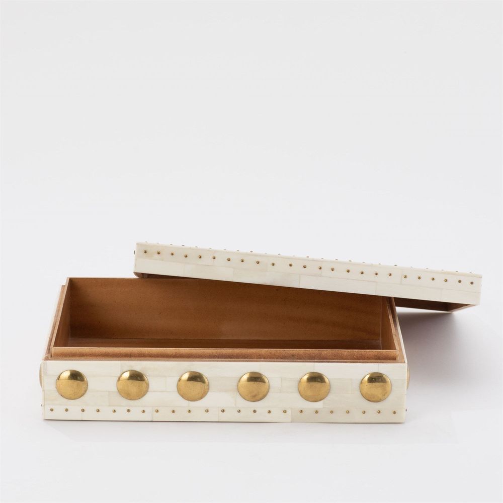 Bone Box with Brass Stud Accents-Sm