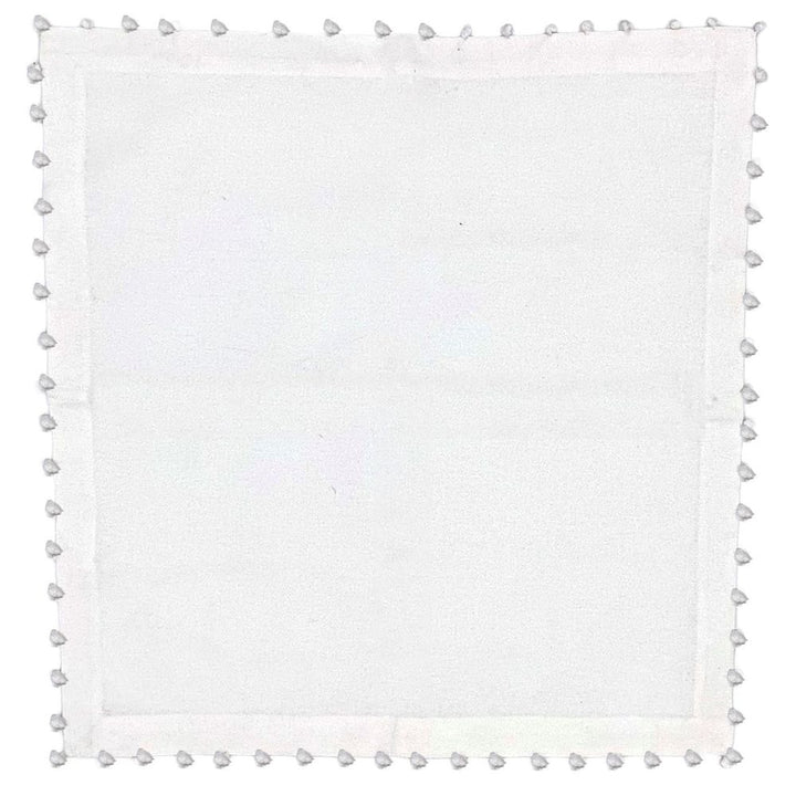 White Cotton Napkin, Pom-Pom Border, Set of 8