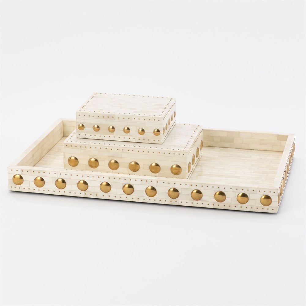 Boxes Bone Box with Brass Stud Accents-Lg