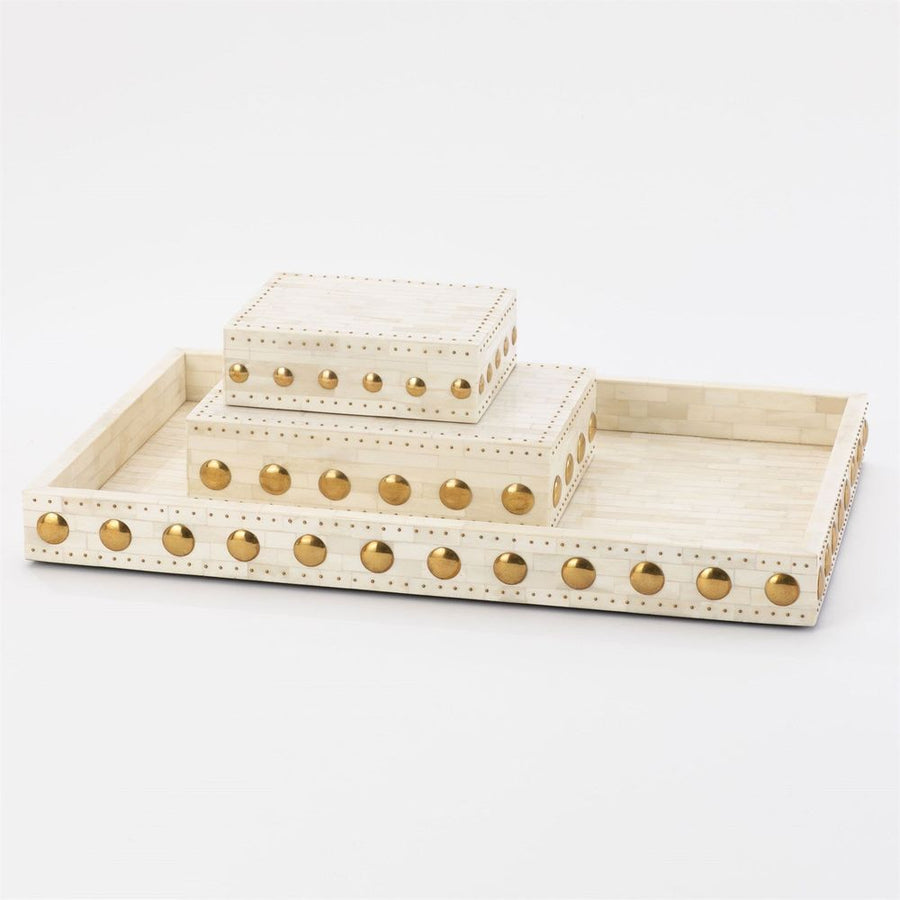 Boxes Bone Box with Brass Stud Accents-Lg