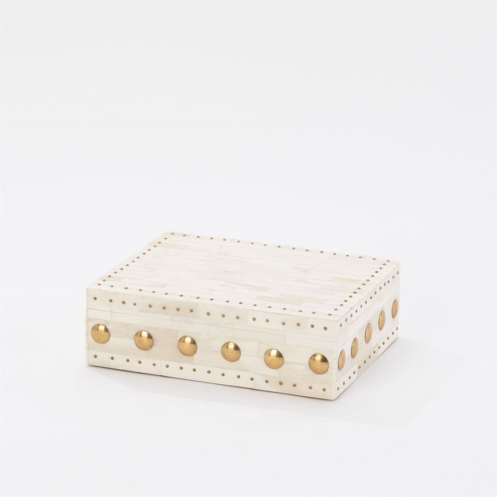 Bone Box with Brass Stud Accents-Sm