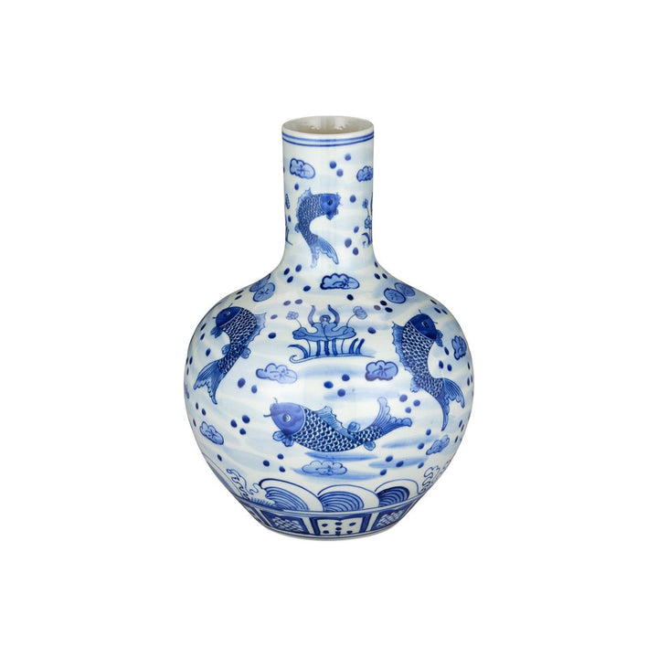 South Sea Blue & White Medium Long Neck Vase