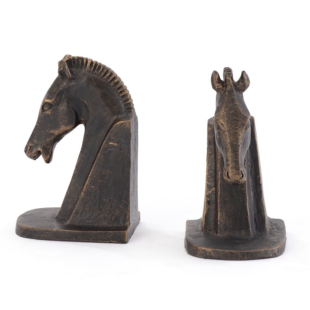 Bookends Trojan Horse Head Bookends-Bronze