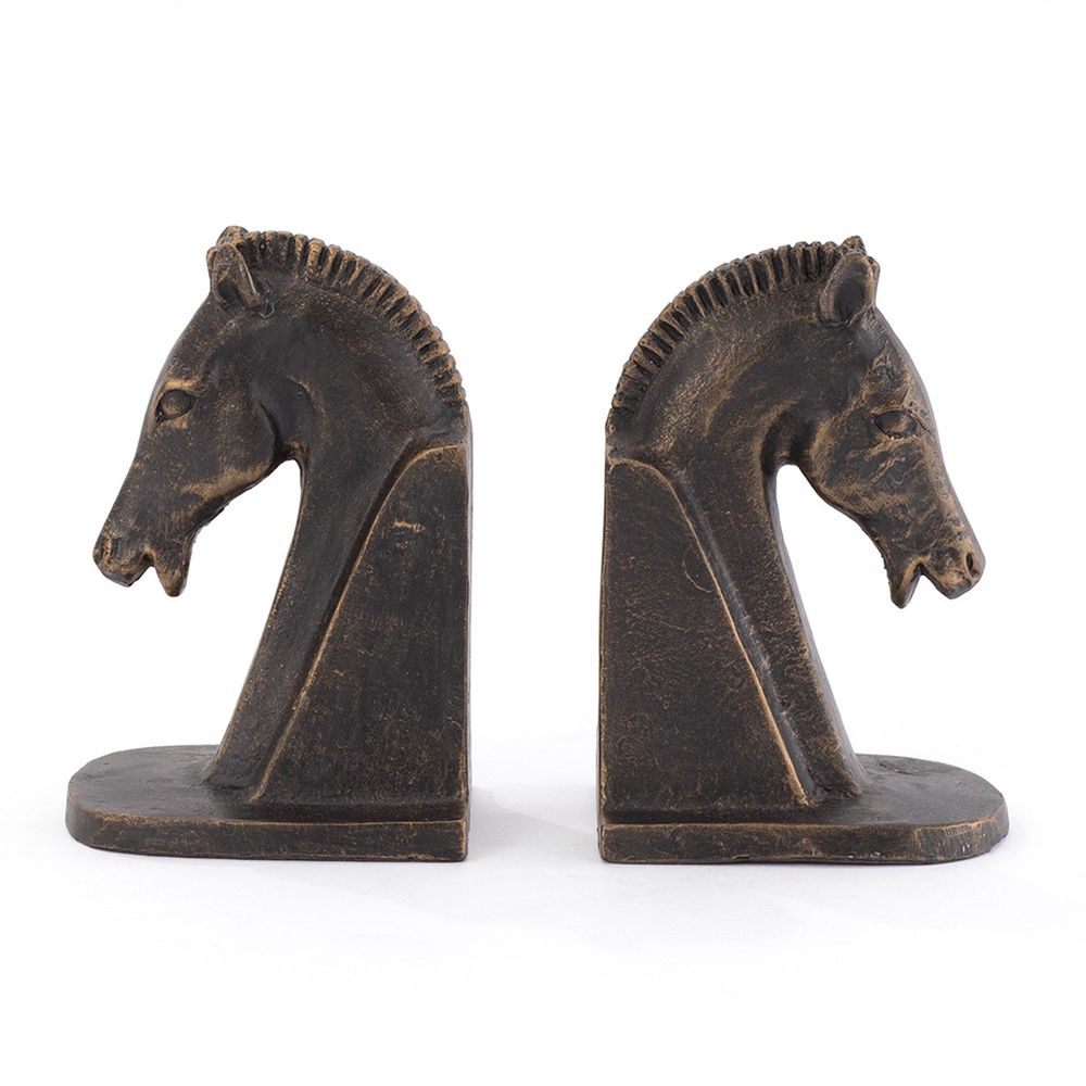 Bookends Trojan Horse Head Bookends-Bronze