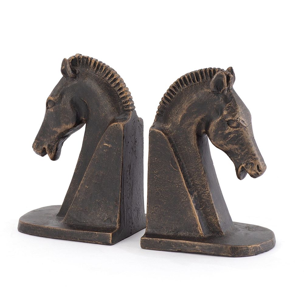 Bookends Trojan Horse Head Bookends-Bronze