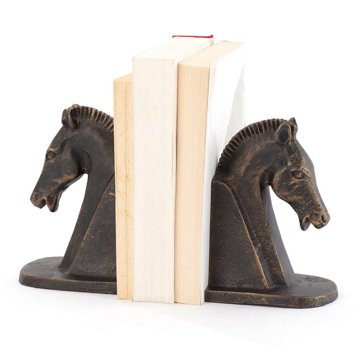 Bookends Trojan Horse Head Bookends-Bronze