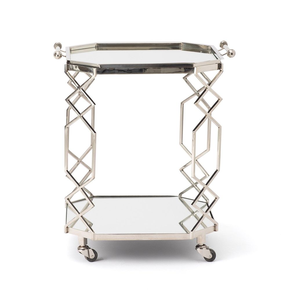 Bar Storage: Carts Octagonal Fret Serving Trolley and Tray-Polished Nickel