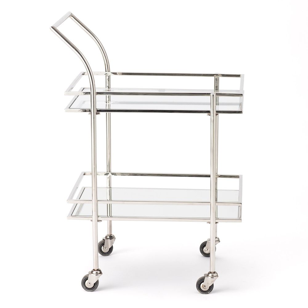 Bar Storage: Carts Rectangular Bar Cart w/Mirror-Nickel