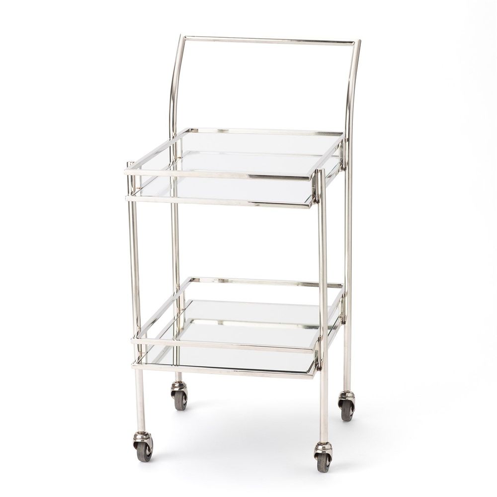 Bar Storage: Carts Rectangular Bar Cart w/Mirror-Nickel