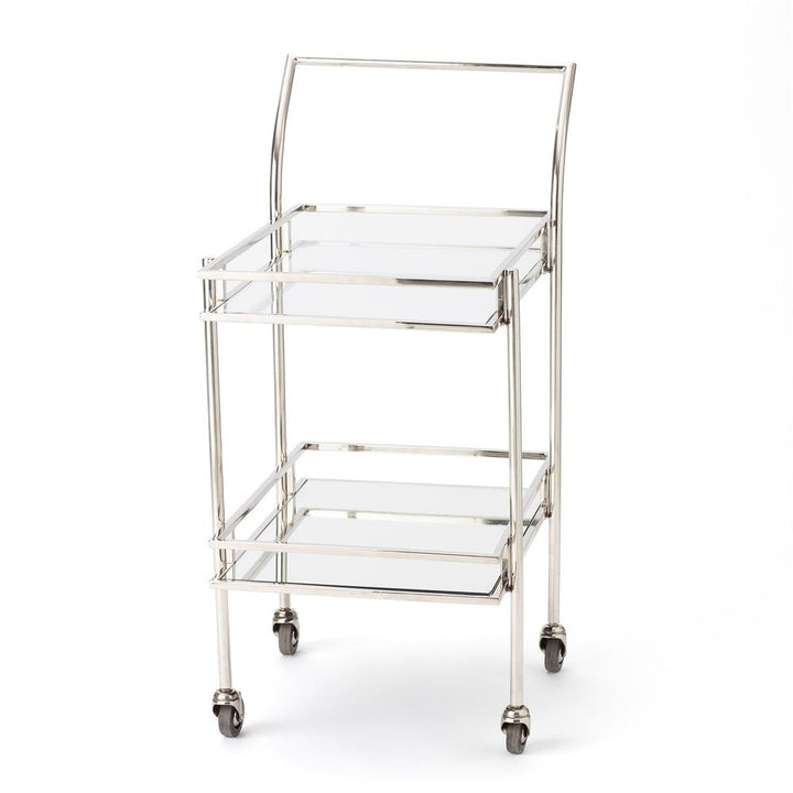 Bar Storage: Carts Rectangular Bar Cart w/Mirror-Nickel