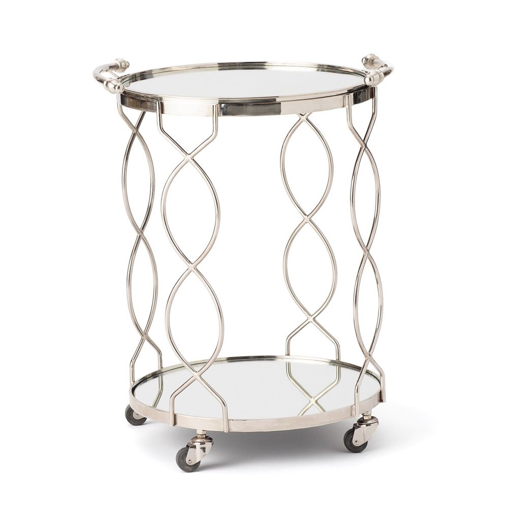 Bar Storage: Carts Round Lattice Serving Cart with Tray - Nickel