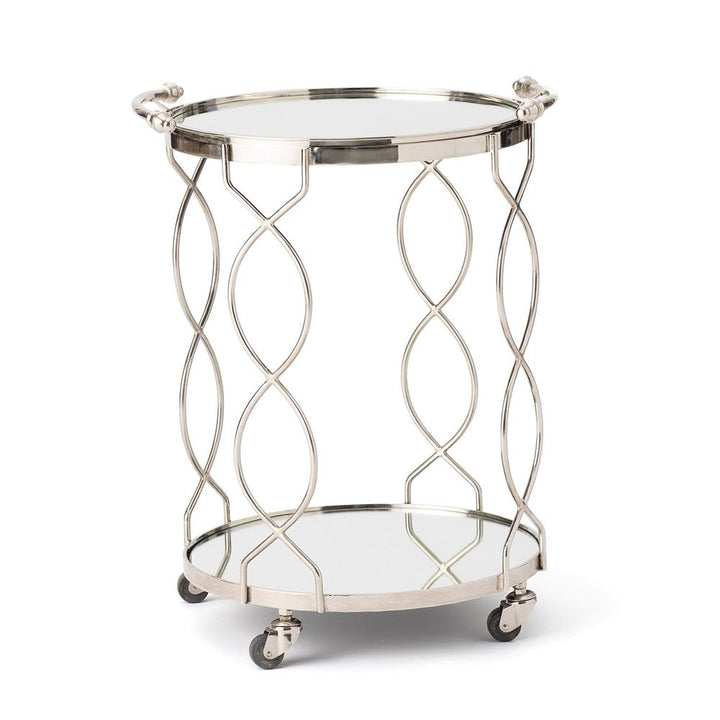 Bar Storage: Carts Round Lattice Serving Cart with Tray - Nickel