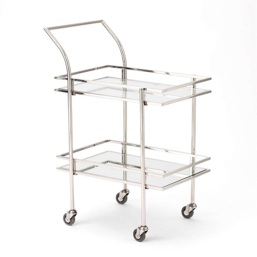 Bar Storage: Carts Rectangular Bar Cart w/Mirror-Nickel