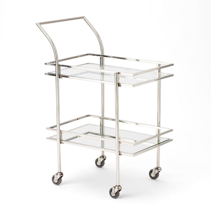 Bar Storage: Carts Rectangular Bar Cart w/Mirror-Nickel