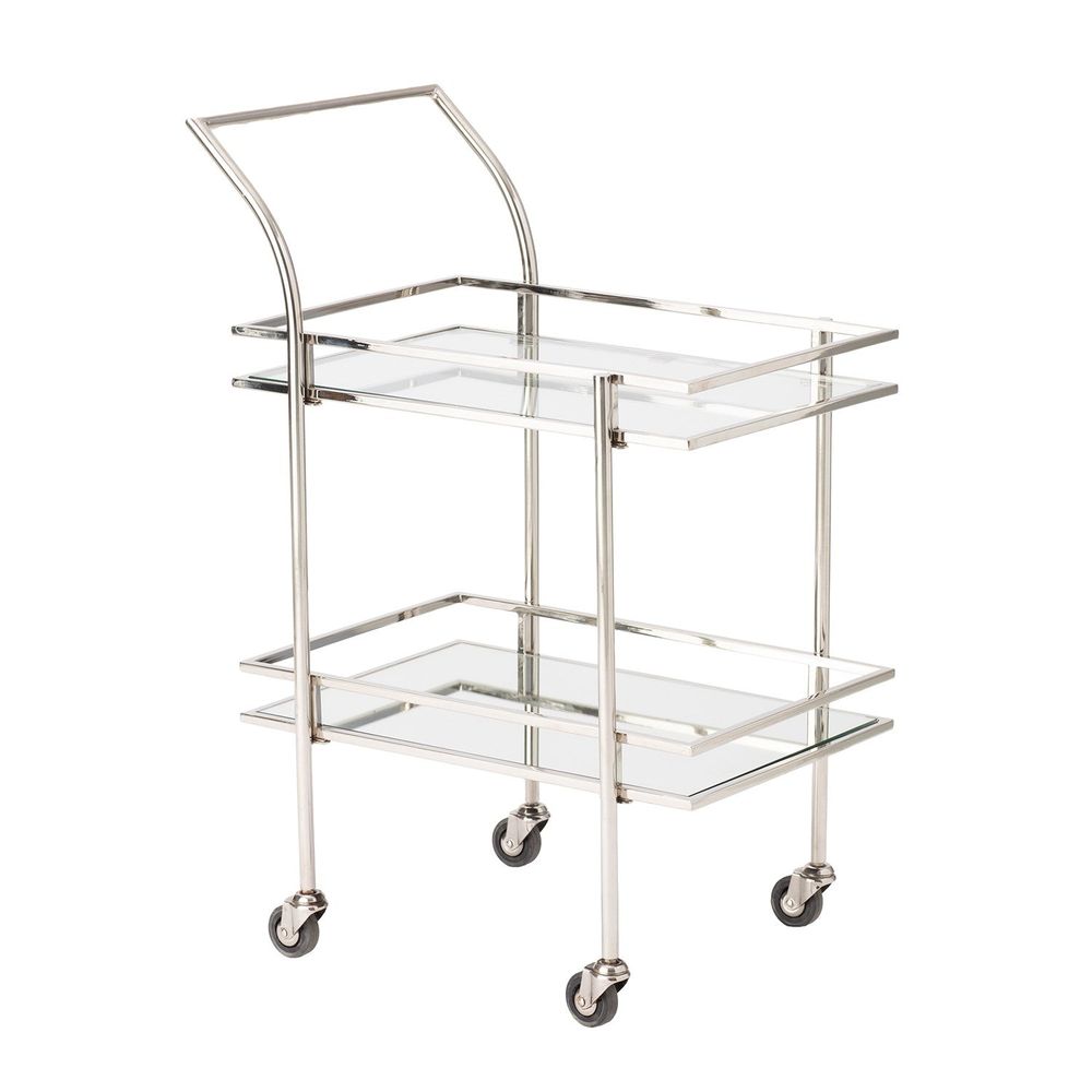 Bar Storage: Carts Rectangular Bar Cart w/Mirror-Nickel
