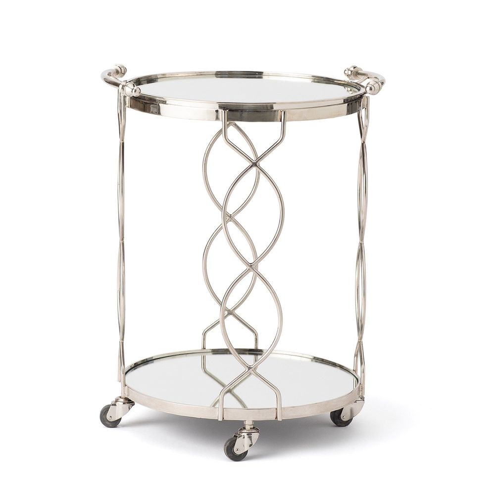 Bar Storage: Carts Round Lattice Serving Cart with Tray - Nickel