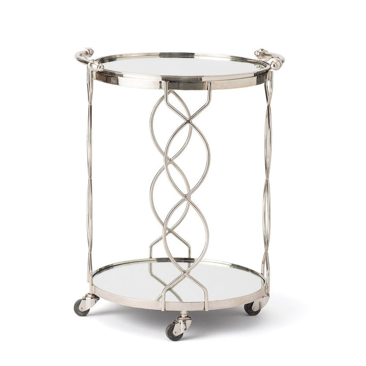 Bar Storage: Carts Round Lattice Serving Cart with Tray - Nickel