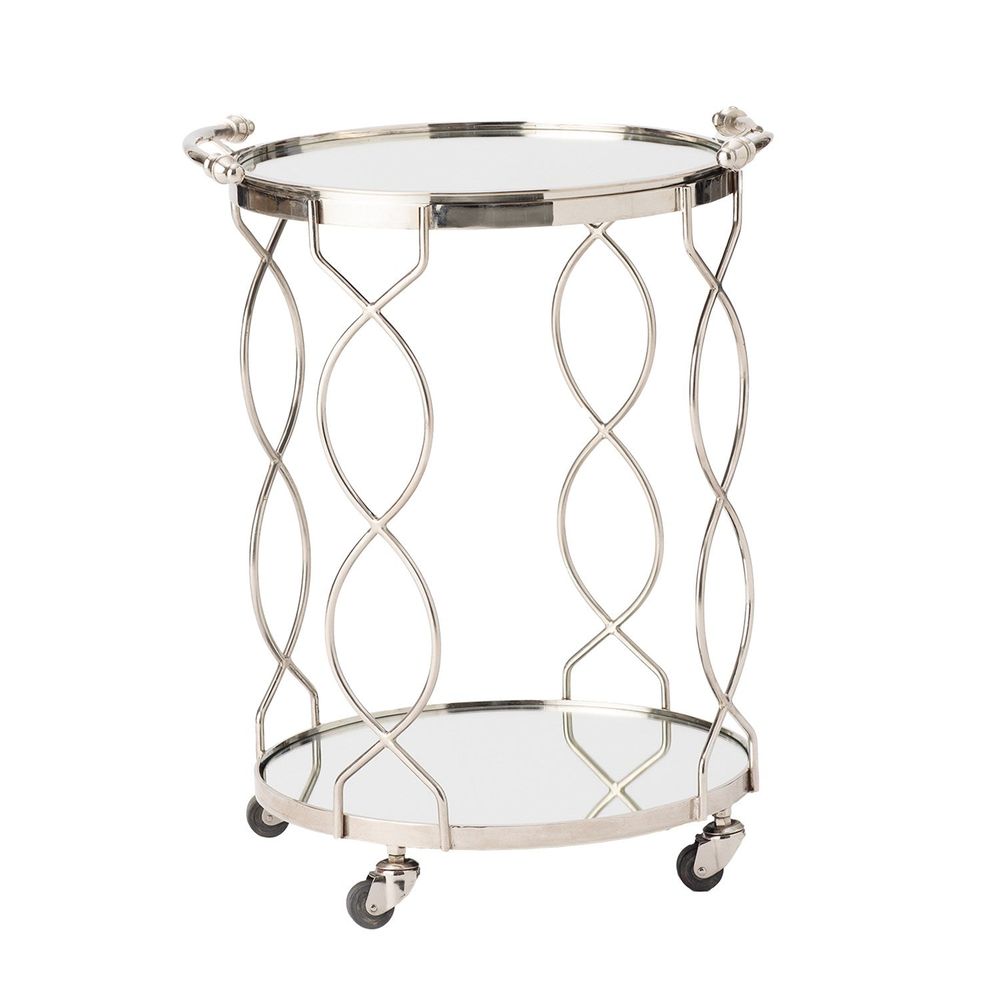Bar Storage: Carts Round Lattice Serving Cart with Tray - Nickel