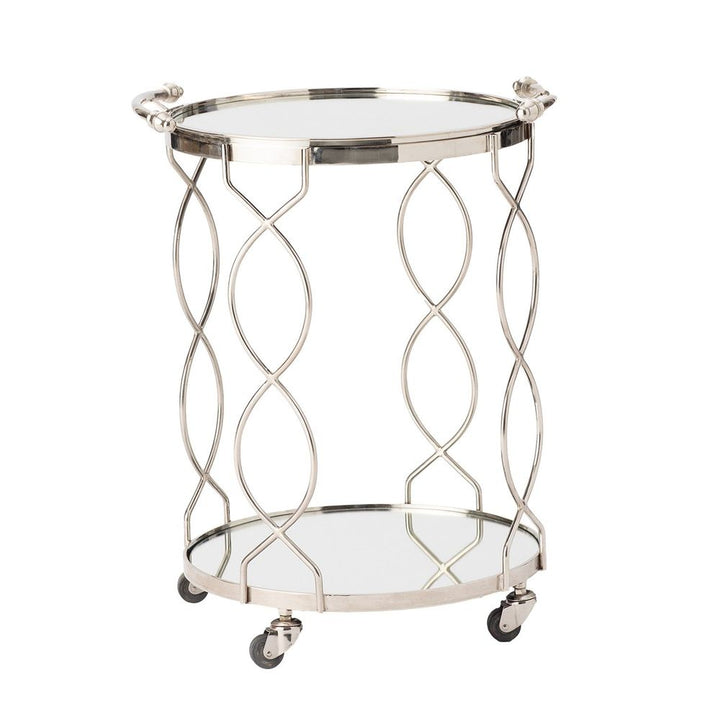 Bar Storage: Carts Round Lattice Serving Cart with Tray - Nickel