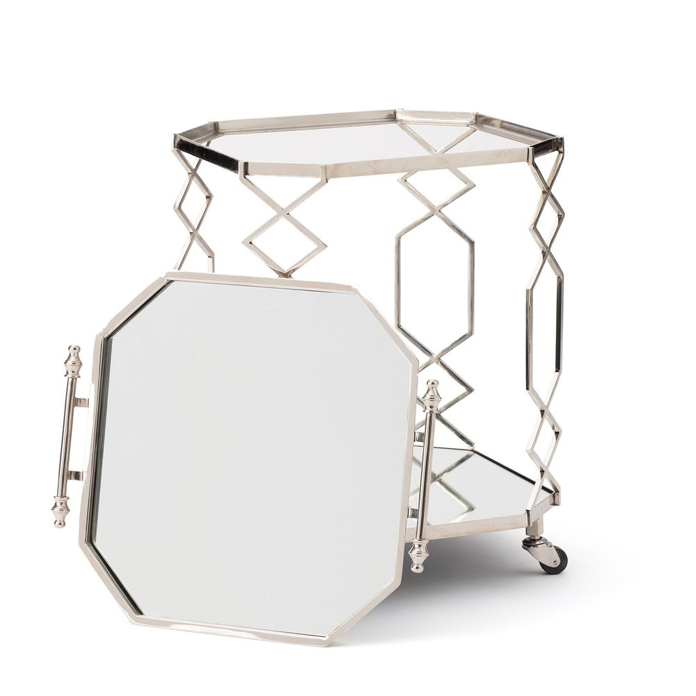 Bar Storage: Carts Octagonal Fret Serving Trolley and Tray-Polished Nickel