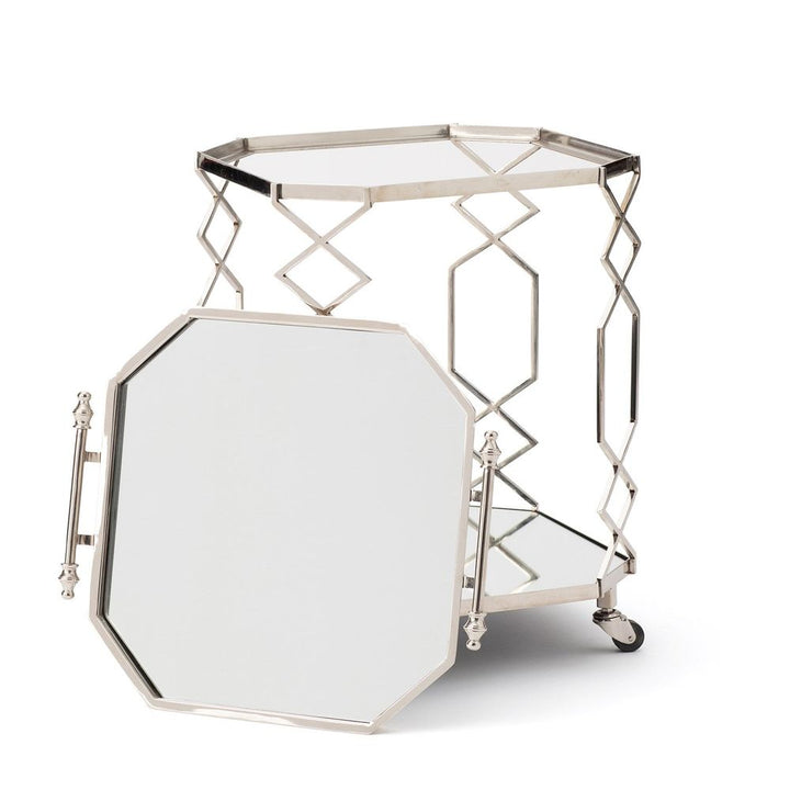 Bar Storage: Carts Octagonal Fret Serving Trolley and Tray-Polished Nickel
