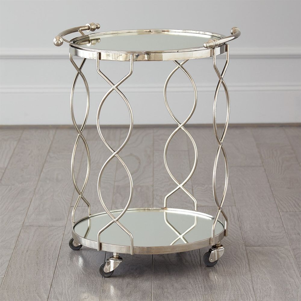 Bar Storage: Carts Round Lattice Serving Cart with Tray - Nickel