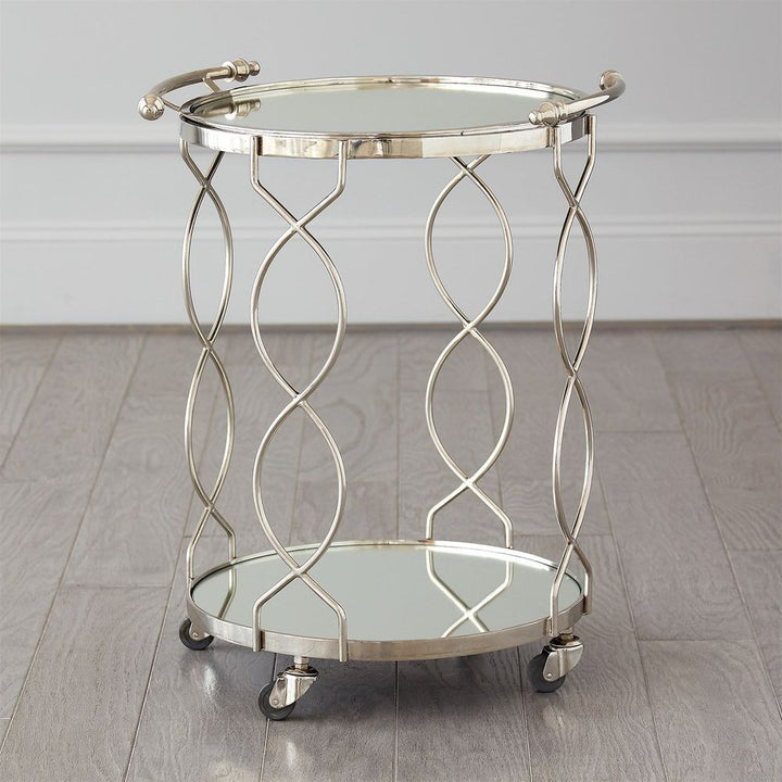 Bar Storage: Carts Round Lattice Serving Cart with Tray - Nickel
