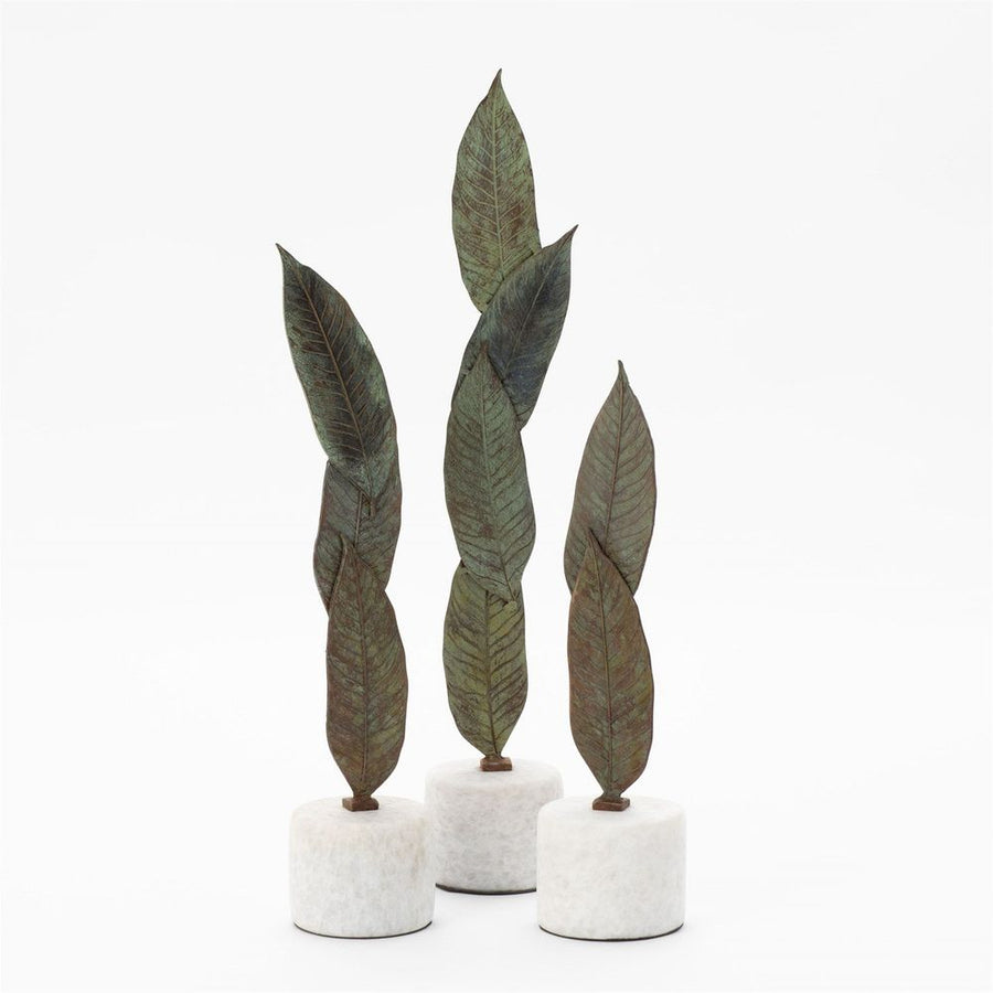 Decorative Objects Falling Leaves Sculpture-Antiqued Brass Finish on White Marble-Med