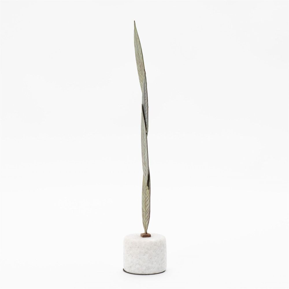 Decorative Objects Falling Leaves Sculpture-Antiqued Brass Finish on White Marble-Med