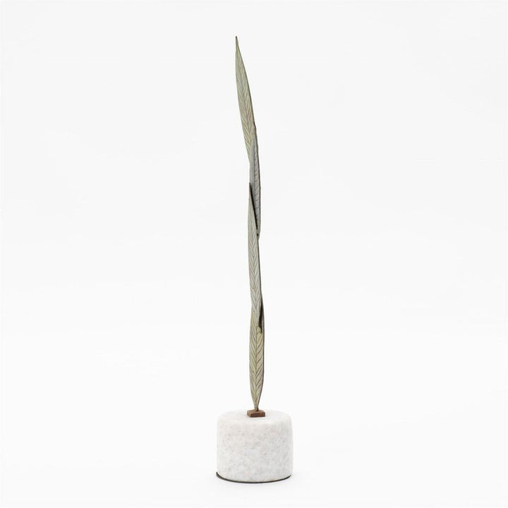 Decorative Objects Falling Leaves Sculpture-Antique Brass Finish on White Marble-Lg