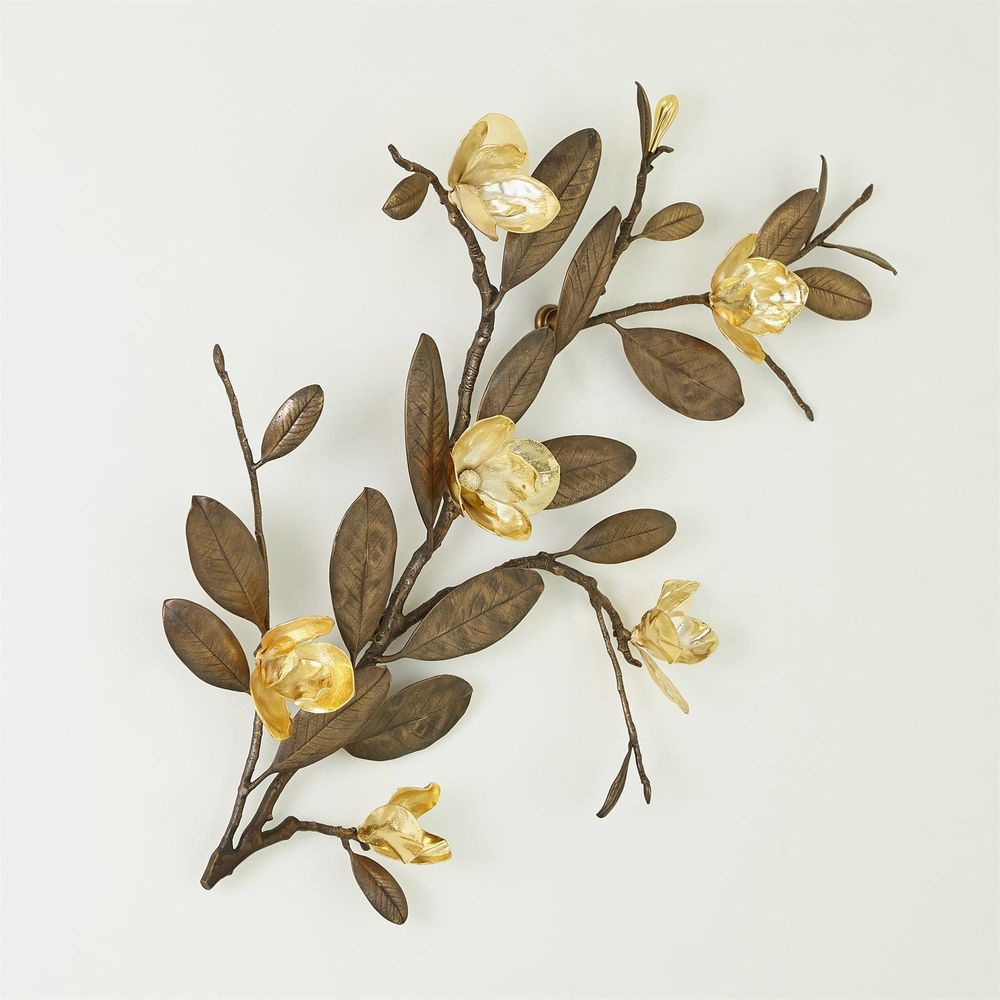 Wall Decor Magnolia Branch Wall Art-Antique Brass/Gold-Sm