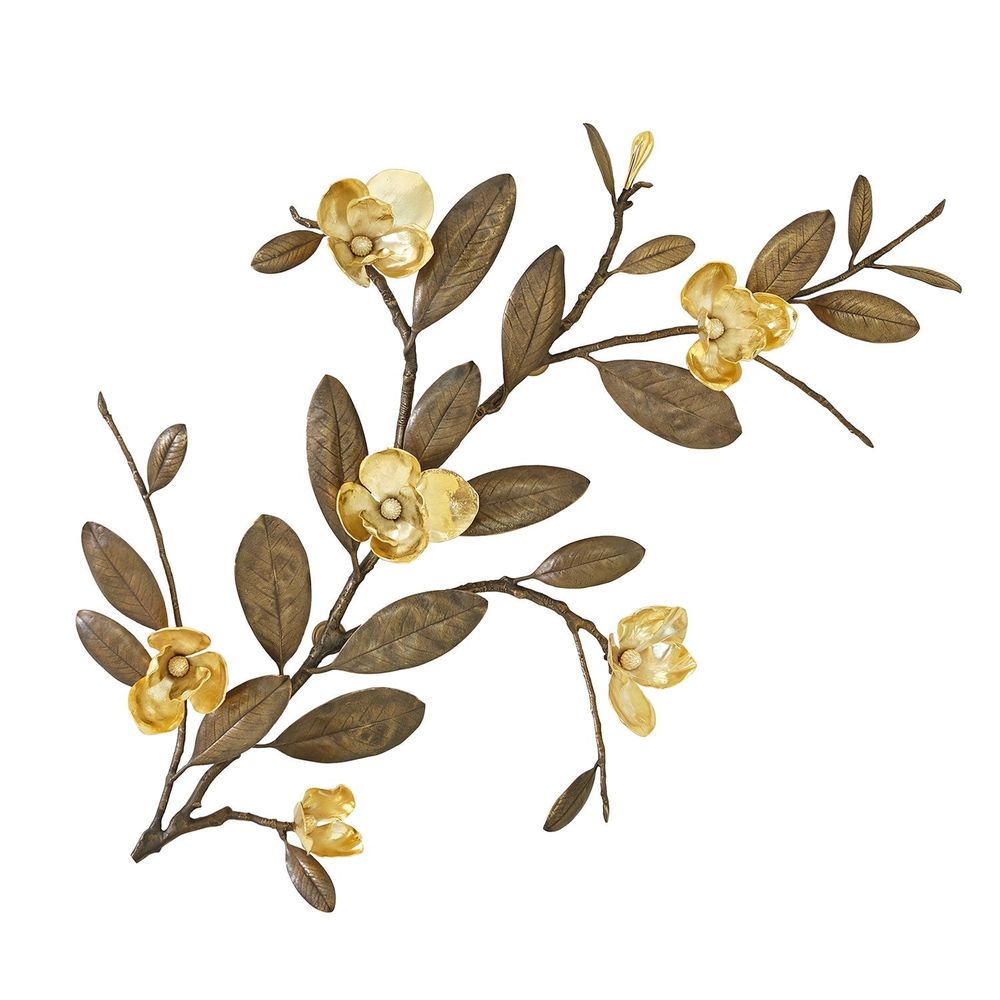 Wall Decor Magnolia Branch Wall Art-Antique Brass/Gold-Lg
