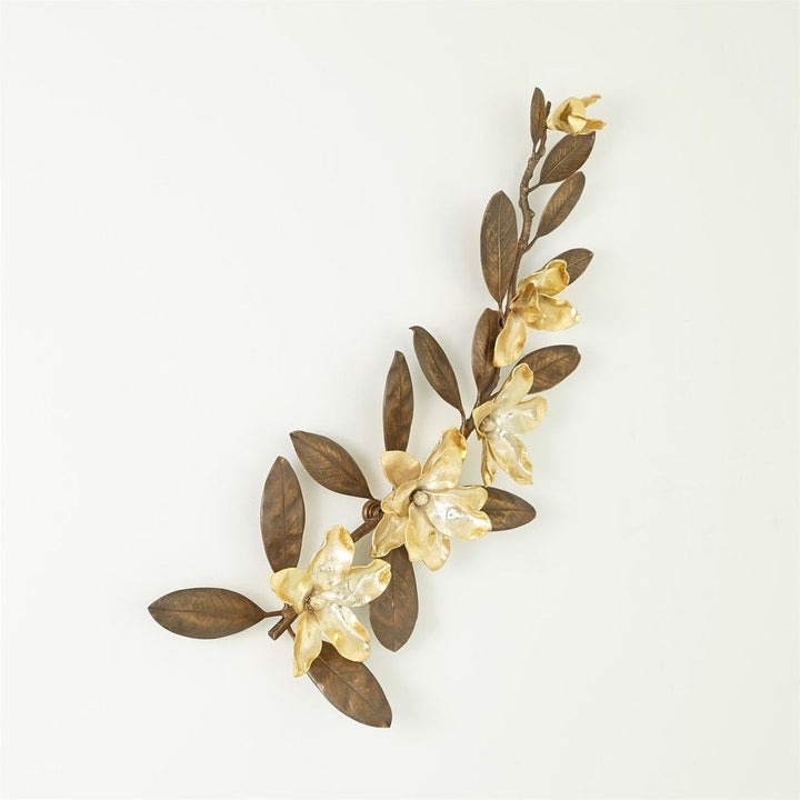 Magnolia Branch Wall Art-Antique Brass/Gold-Lg