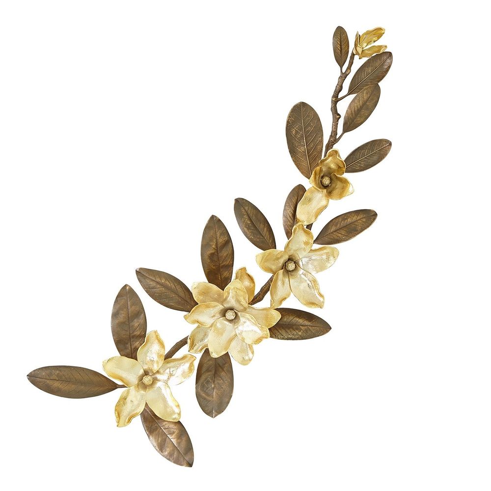 Magnolia Branch Wall Art-Antique Brass/Gold-Sm