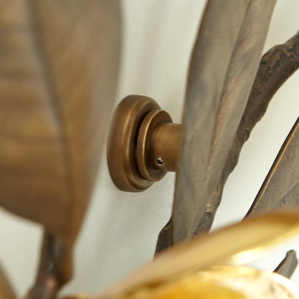 Magnolia Branch Wall Art-Antique Brass/Gold-Sm