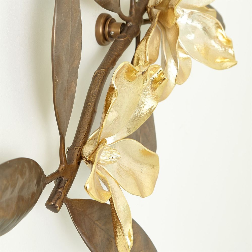 Magnolia Branch Wall Art-Antique Brass/Gold-Sm
