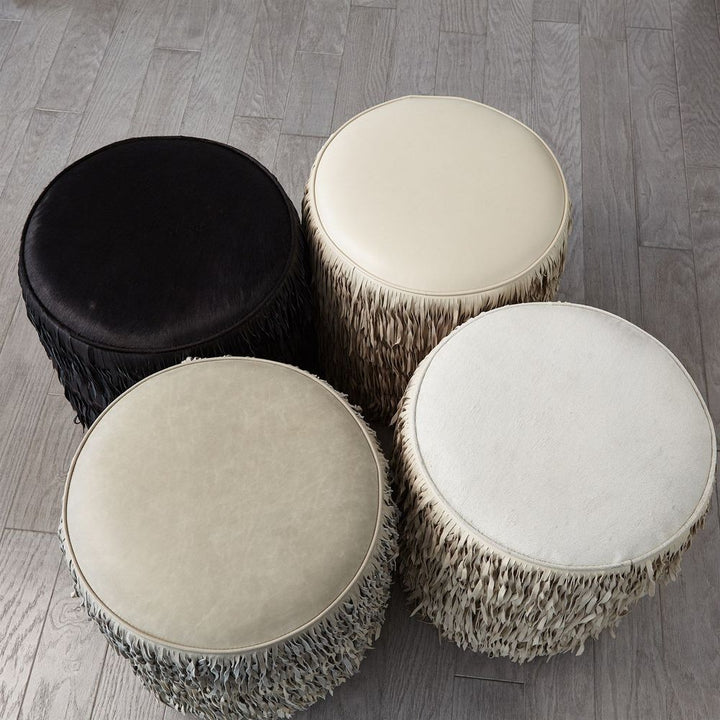 Stools & Ottomans Fringe Ottoman - Ivory Hair-on-Hide