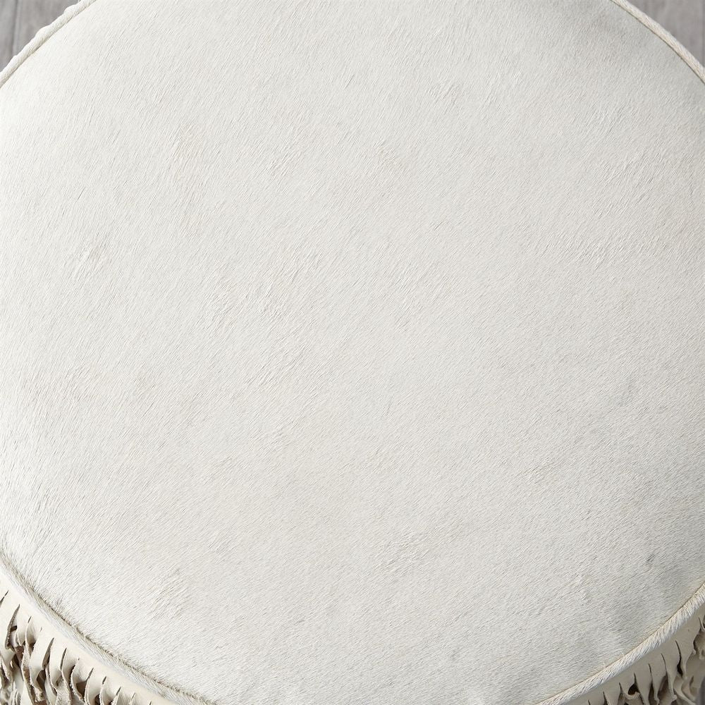 Fringe Ottoman - Ivory Hair-on-Hide