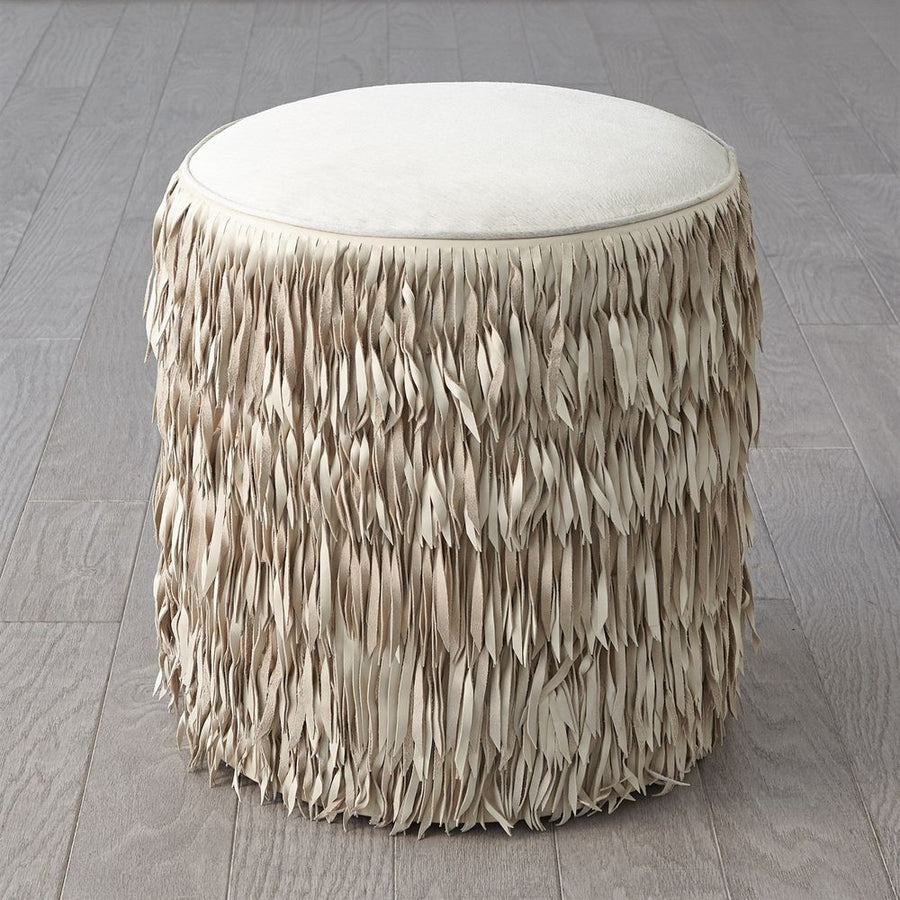 Stools & Ottomans Fringe Ottoman - Ivory Hair-on-Hide