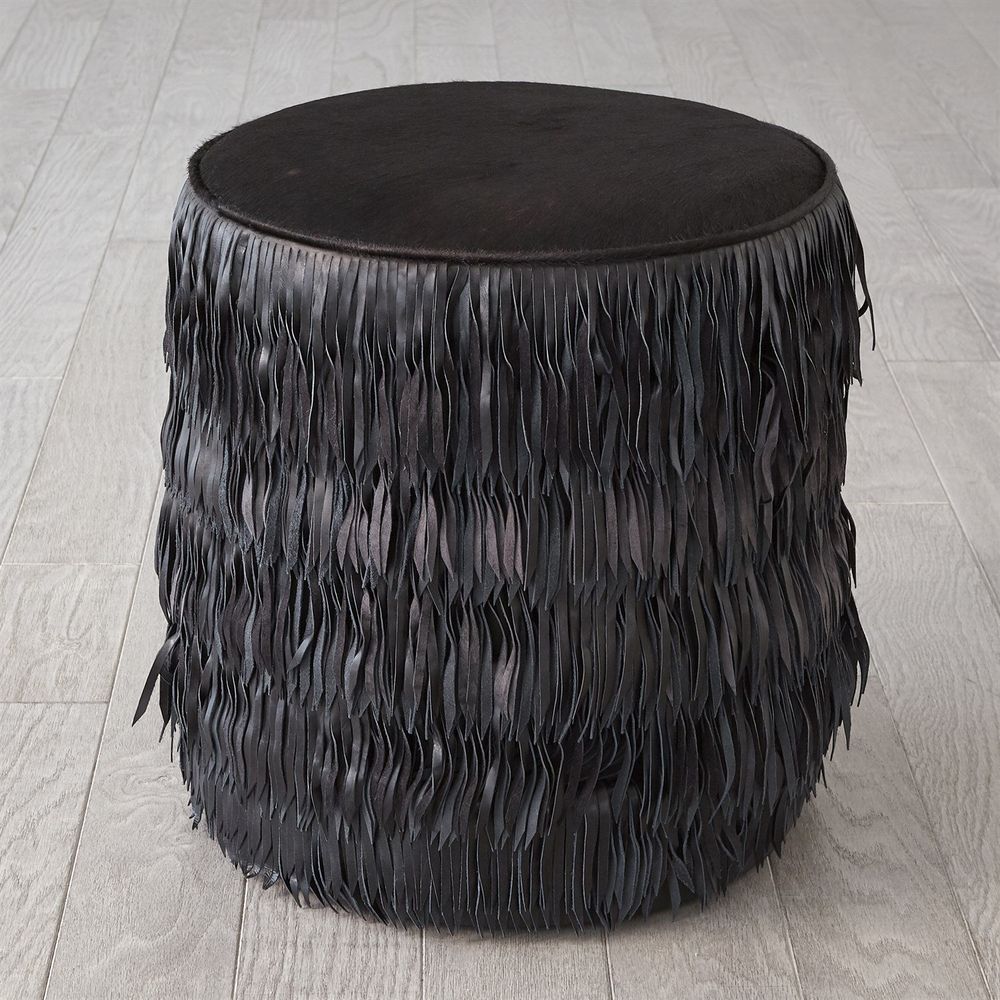 Stools & Ottomans Fringe Ottoman - Black Hair-on-Hide
