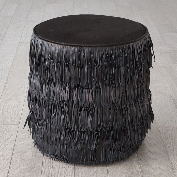 Stools & Ottomans Fringe Ottoman - Black Hair-on-Hide
