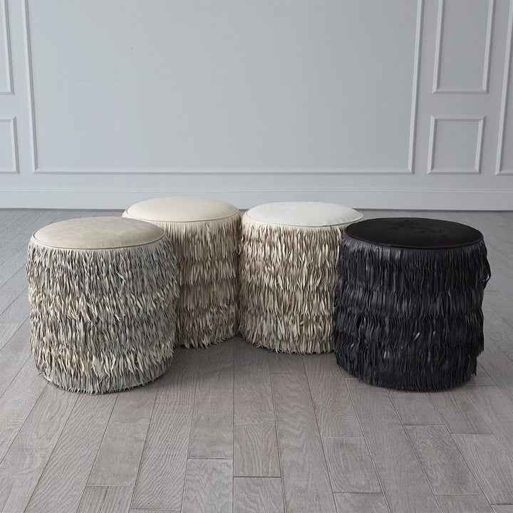 Stools & Ottomans Fringe Ottoman - Light Grey Marble Leather
