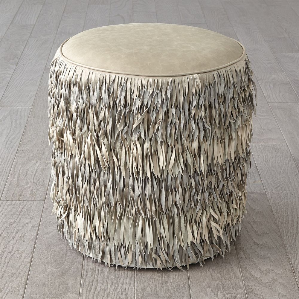 Stools & Ottomans Fringe Ottoman - Light Grey Marble Leather