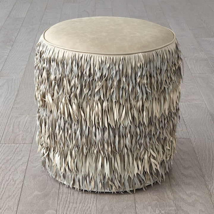 Stools & Ottomans Fringe Ottoman - Light Grey Marble Leather