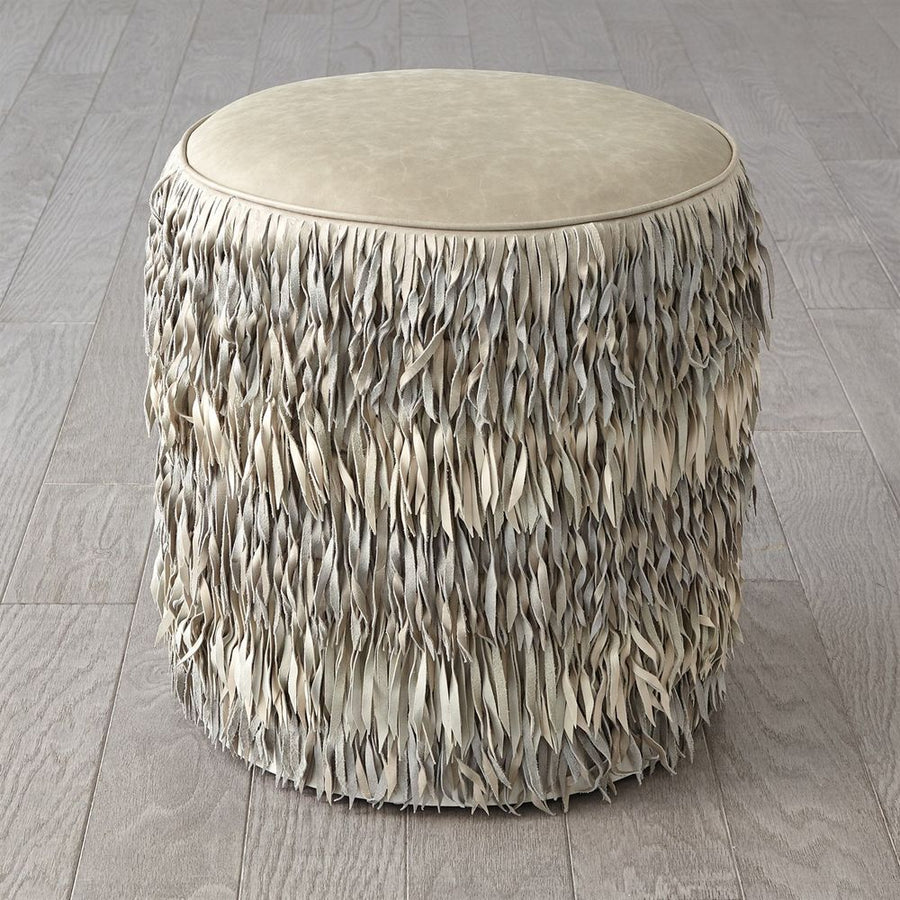 Stools & Ottomans Fringe Ottoman - Light Grey Marble Leather