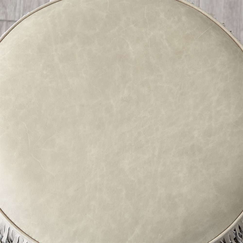Fringe Ottoman - Light Grey Marble Leather